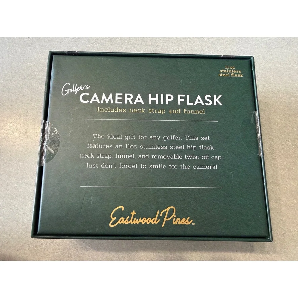 Eastwood Pines Camera Hip Flask 11oz Stainless Steel Silver Black NIB Gift Set